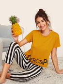 Top & Striped Pants PJ Set