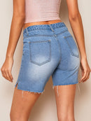 Raw<b style="color:White;"><font size="1"> -</font></b>Hem<b style="color:White;"><font size="1"> -</font></b>Split Hem Denim Cycling Shorts