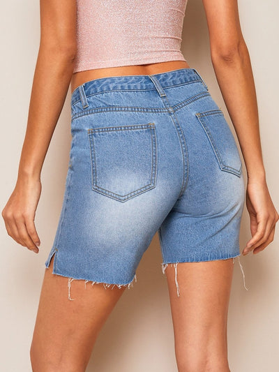 Raw<b style="color:White;"><font size="1"> -</font></b>Hem<b style="color:White;"><font size="1"> -</font></b>Split Hem Denim Cycling Shorts