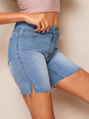 Raw<b style="color:White;"><font size="1"> -</font></b>Hem<b style="color:White;"><font size="1"> -</font></b>Split Hem Denim Cycling Shorts