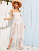 Fringe<b style="color:White;"><font size="1"> -</font></b>Detail Shirred Tube Dress