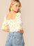 Heart<b style="color:White;"><font size="1"> -</font></b>Print<b style="color:White;"><font size="1"> -</font></b>Gathered Sleeve Shirred Crop Top