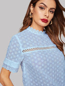 Schiffy<b style="color:White;"><font size="1"> -</font></b>Eyelet<b style="color:White;"><font size="1"> -</font></b>Scallop Mock Neck Top