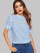 Schiffy<b style="color:White;"><font size="1"> -</font></b>Eyelet<b style="color:White;"><font size="1"> -</font></b>Scallop Mock Neck Top