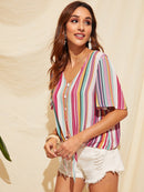 Knot<b style="color:White;"><font size="1"> -</font></b>Front Colorblock Striped Blouse