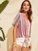 Knot<b style="color:White;"><font size="1"> -</font></b>Front Colorblock Striped Blouse