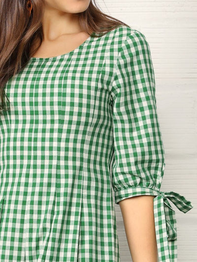 Knotted<b style="color:White;"><font size="1"> -</font></b>Cuff<b style="color:White;"><font size="1"> -</font></b>Gingham Fit & Flare Dress