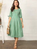 Knotted<b style="color:White;"><font size="1"> -</font></b>Cuff<b style="color:White;"><font size="1"> -</font></b>Gingham Fit & Flare Dress