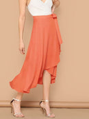 Waist<b style="color:White;"><font size="1"> -</font></b>Knot<b style="color:White;"><font size="1"> -</font></b>Asymmetrical Hem Solid Skirt