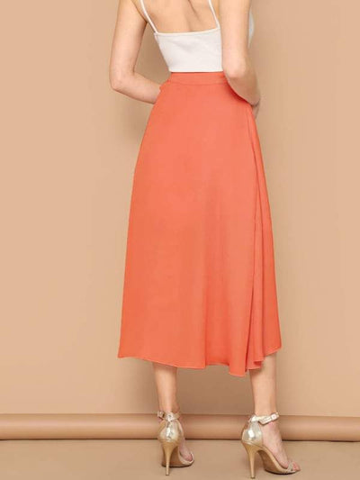 Waist<b style="color:White;"><font size="1"> -</font></b>Knot<b style="color:White;"><font size="1"> -</font></b>Asymmetrical Hem Solid Skirt