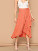 Waist<b style="color:White;"><font size="1"> -</font></b>Knot<b style="color:White;"><font size="1"> -</font></b>Asymmetrical Hem Solid Skirt