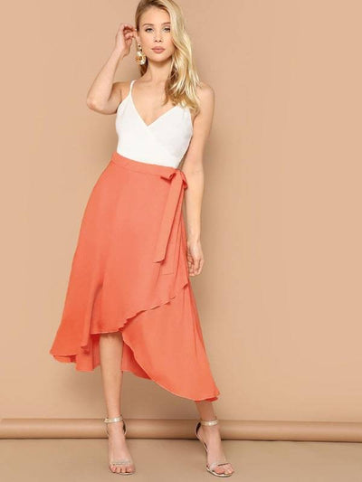 Waist<b style="color:White;"><font size="1"> -</font></b>Knot<b style="color:White;"><font size="1"> -</font></b>Asymmetrical Hem Solid Skirt