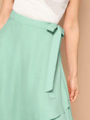 Waist<b style="color:White;"><font size="1"> -</font></b>Knot<b style="color:White;"><font size="1"> -</font></b>Asymmetrical Hem Solid Skirt