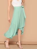 Waist<b style="color:White;"><font size="1"> -</font></b>Knot<b style="color:White;"><font size="1"> -</font></b>Asymmetrical Hem Solid Skirt