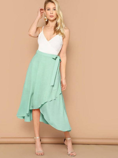 Waist<b style="color:White;"><font size="1"> -</font></b>Knot<b style="color:White;"><font size="1"> -</font></b>Asymmetrical Hem Solid Skirt