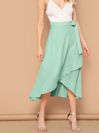 Waist<b style="color:White;"><font size="1"> -</font></b>Knot<b style="color:White;"><font size="1"> -</font></b>Asymmetrical Hem Solid Skirt