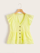 Button<b style="color:White;"><font size="1"> -</font></b>Through Schiffy Peplum Top