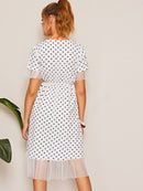 Surplice<b style="color:White;"><font size="1"> -</font></b>Polka<b style="color:White;"><font size="1"> -</font></b>Dot Mesh Panel Dress