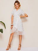 Surplice<b style="color:White;"><font size="1"> -</font></b>Polka<b style="color:White;"><font size="1"> -</font></b>Dot Mesh Panel Dress