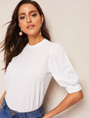 Keyhole<b style="color:White;"><font size="1"> -</font></b>Back<b style="color:White;"><font size="1"> -</font></b>Mock-neck Puff Sleeve Top