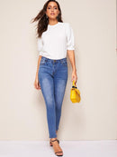 Keyhole<b style="color:White;"><font size="1"> -</font></b>Back<b style="color:White;"><font size="1"> -</font></b>Mock-neck Puff Sleeve Top