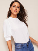 Keyhole<b style="color:White;"><font size="1"> -</font></b>Back<b style="color:White;"><font size="1"> -</font></b>Mock-neck Puff Sleeve Top