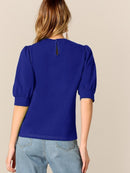 Keyhole<b style="color:White;"><font size="1"> -</font></b>Back<b style="color:White;"><font size="1"> -</font></b>Mock-neck Puff Sleeve Top