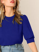 Keyhole<b style="color:White;"><font size="1"> -</font></b>Back<b style="color:White;"><font size="1"> -</font></b>Mock-neck Puff Sleeve Top