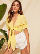 Knot<b style="color:White;"><font size="1"> -</font></b>Front Ruffle Cuff Schiffy Top