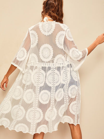 Embroidered<b style="color:White;"><font size="1"> -</font></b>Lace Sheer Mesh Kimono