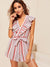 Ruffle<b style="color:White;"><font size="1"> -</font></b>Trim Belted Striped Wrap Romper