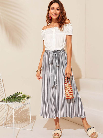 Vertical<b style="color:White;"><font size="1"> -</font></b>Striped Belted Skirt