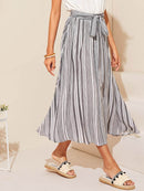 Vertical<b style="color:White;"><font size="1"> -</font></b>Striped Belted Skirt