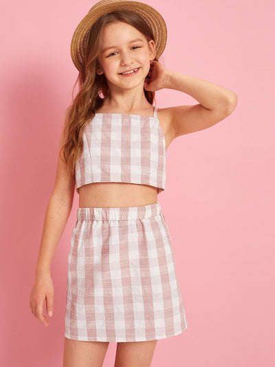 Girls<b style="color:White;"><font size="1"> -</font></b>Gingham<b style="color:White;"><font size="1"> -</font></b>Cami Top and Skirt Set