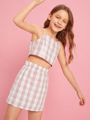 Girls<b style="color:White;"><font size="1"> -</font></b>Gingham<b style="color:White;"><font size="1"> -</font></b>Cami Top and Skirt Set