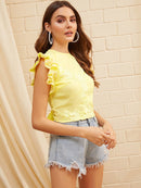 Embroidered<b style="color:White;"><font size="1"> -</font></b>Applique Ruffle Armhole Top