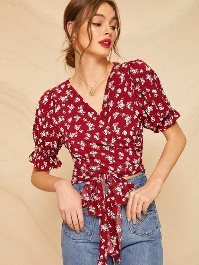 Ditsy<b style="color:White;"><font size="1"> -</font></b>Floral Tie Front Blouse