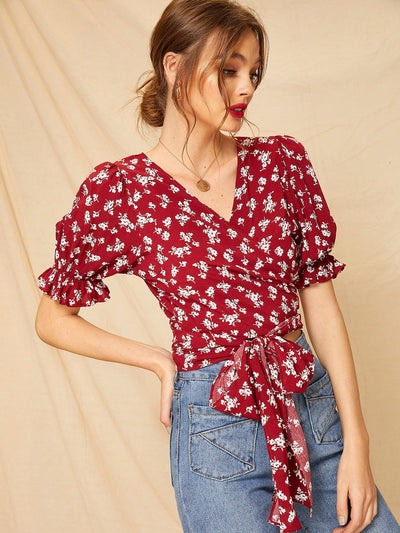 Ditsy<b style="color:White;"><font size="1"> -</font></b>Floral Tie Front Blouse