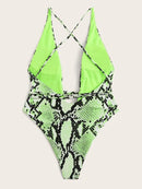 Snakeskin Print<b style="color:White;"><font size="1"> -</font></b>Criss Cross One Piece Swimsuit