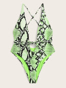 Snakeskin Print<b style="color:White;"><font size="1"> -</font></b>Criss Cross One Piece Swimsuit