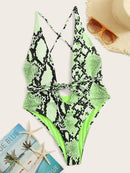 Snakeskin Print<b style="color:White;"><font size="1"> -</font></b>Criss Cross One Piece Swimsuit