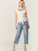 Ruffle<b style="color:White;"><font size="1"> -</font></b>Trim<b style="color:White;"><font size="1"> -</font></b>Split<b style="color:White;"><font size="1"> -</font></b>Back Mesh Yoke Swiss Dot Top