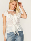 Ruffle<b style="color:White;"><font size="1"> -</font></b>Trim<b style="color:White;"><font size="1"> -</font></b>Split<b style="color:White;"><font size="1"> -</font></b>Back Mesh Yoke Swiss Dot Top