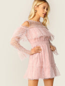 Colder<b style="color:White;"><font size="1"> -</font></b>Shoulder<b style="color:White;"><font size="1"> -</font></b>Bell Sleeve Lace Overlay Dress