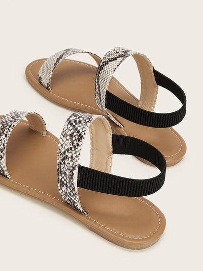 Snakeskin<b style="color:White;"><font size="1"> -</font></b>Pattern Slingback Flat Sandals