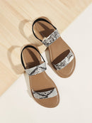 Snakeskin<b style="color:White;"><font size="1"> -</font></b>Pattern Slingback Flat Sandals