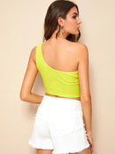 One<b style="color:White;"><font size="1"> -</font></b>Shoulder Rib-knit Crop Top