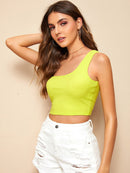 One<b style="color:White;"><font size="1"> -</font></b>Shoulder Rib-knit Crop Top