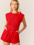 Button<b style="color:White;"><font size="1"> -</font></b>Front Buckle Belted Romper