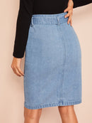 Slit<b style="color:White;"><font size="1"> -</font></b>Front Belted Denim Skirt